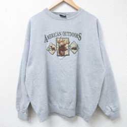 【50%OFF】XL★古着 長袖 スウェット メンズ 00年代 00s シカ 刺繍 大きいサイズ クルーネック グレー 霜降り 24oct24 中古 スエット トレーナー トップス