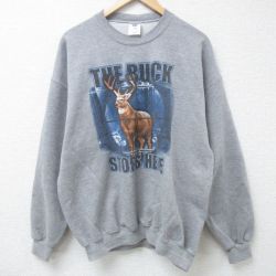 【50%OFF】XL★古着 ジャージーズ 長袖 スウェット メンズ 00年代 00s THE BUCK STOP HERE シカ クルーネック グレー 霜降り 24oct24 中古 スエット トレーナー トップス