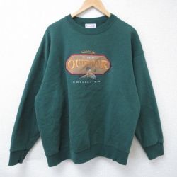 L★古着 長袖 スウェット メンズ 00年代 00s アウトドア 鳥 刺繍 クルーネック 濃緑 グリーン 24oct24 中古 スエット トレーナー トップス