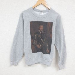 【50%OFF】M★古着 長袖 スウェット メンズ 00年代 00s 男性 鎧 クルーネック グレー 霜降り 24oct30 中古 スエット トレーナー トップス