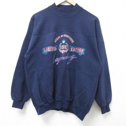 L★古着 IOU 長袖 スウェット メンズ 90年代 90s ビッグロゴ モックネック ハイネック 紺 ネイビー 24oct28 中古 スエット トレーナー トップス