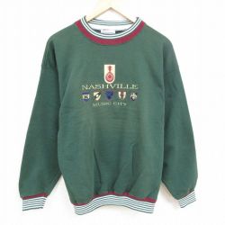 【50%OFF】XL★古着 長袖 スウェット メンズ 00年代 00s ナッシュビル 刺繍 クルーネック 緑 グリーン 24oct26 中古 スエット トレーナー トップス