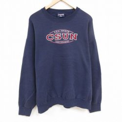 XL★古着 ジャンスポーツ 長袖 スウェット メンズ 00年代 00s CSUN 刺繍 大きいサイズ クルーネック USA製 紺 ネイビー 24oct26 中古 スエット トレーナー トップス