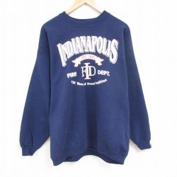 【50%OFF】XL★古着 ヘインズ Hanes 長袖 スウェット メンズ 90年代 90s インディアナポリス 大きいサイズ クルーネック USA製 紺 ネイビー 24oct28 中古 スエット トレーナー トップス