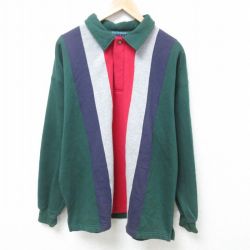 XL★古着 長袖 スウェット メンズ 00年代 00s マルチカラー 大きいサイズ 襟付き 緑他 グリーン 24oct29 中古 スエット トレーナー トップス