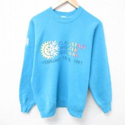 M★古着 フルーツオブザルーム 長袖 スウェット メンズ 90年代 90s ウインターフェスティバル ペプシ ラグラン クルーネック USA製 水色 24oct29 中古 スエット トレーナー トップス