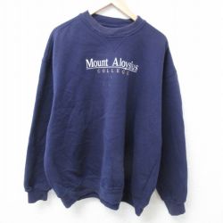 【50%OFF】XL★古着 ジャンスポーツ 長袖 スウェット メンズ 00年代 00s カレッジ 刺繍 大きいサイズ クルーネック 紺 ネイビー 24oct30 中古 スエット トレーナー トップス