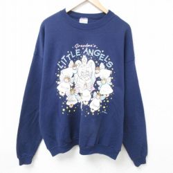 【50%OFF】XL★古着 ヘインズ Hanes 長袖 スウェット メンズ 00年代 00s 天使 大きいサイズ クルーネック 紺 ネイビー 24oct30 中古 スエット トレーナー トップス