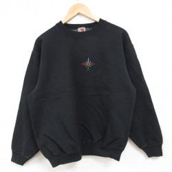 【50%OFF】M★古着 フルーツオブザルーム 長袖 スウェット メンズ 00年代 00s クルーネック 黒 ブラック 24oct31 中古 スエット トレーナー トップス