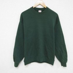 L★古着 ジャージーズ 長袖 スウェット メンズ 90年代 90s 無地 クルーネック USA製 緑 グリーン 24nov11 中古 スエット トレーナー トップス