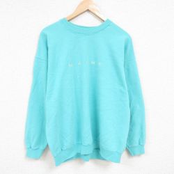 XL★古着 長袖 スウェット メンズ 00年代 00s メイン 刺繍 大きいサイズ クルーネック 薄緑 グリーン 24nov01 中古 スエット トレーナー トップス
