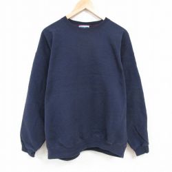 XL★古着 ヘインズ Hanes 長袖 スウェット メンズ 00年代 00s 無地 大きいサイズ クルーネック 紺 ネイビー 24nov01 中古 スエット トレーナー トップス