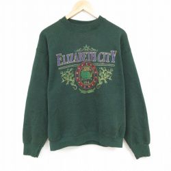 L★古着 フルーツオブザルーム 長袖 スウェット メンズ 90年代 90s エリザベスシティ クルーネック USA製 緑 グリーン 24nov01 中古 スエット トレーナー トップス