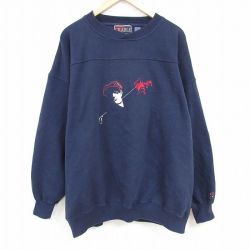 XL★古着 長袖 スウェット メンズ 00年代 00s ゴルフ 刺繍 大きいサイズ クルーネック 紺 ネイビー 24nov01 中古 スエット トレーナー トップス