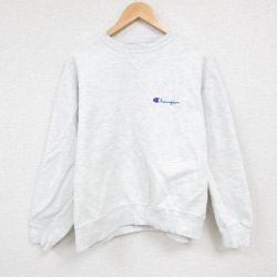 XL★古着 チャンピオン Champion 長袖 スウェット メンズ 90年代 90s ワンポイントロゴ クルーネック USA製 薄グレー 霜降り 24nov02 中古 スエット トレーナー トップス