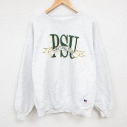 XL★古着 ラッセル 長袖 スウェット メンズ 90年代 90s ポートランド 刺繍 大きいサイズ クルーネック USA製 薄グレー 霜降り 24nov02 中古 スエット トレーナー トップス