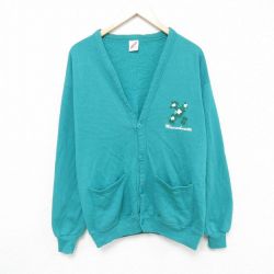 L★古着 ジャージーズ 長袖 スウェット カーディガン メンズ 90年代 90s 花 USA製 青緑 24nov02 中古 スエット トレーナー トップス