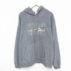 【50%OFF】XL★古着 長袖 フリース トップス パーカー メンズ 00年代 00s ルーニーテューンズ LOONEY TUNES マービンザマーシャン 表起毛 刺繍 濃グレー 24nov02 中古 スエット トレーナー
