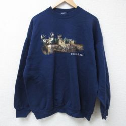 【20%OFF】XL★古着 長袖 スウェット メンズ 90年代 90s シカ クルーネック 紺 ネイビー 24nov02 中古 スエット トレーナー トップス