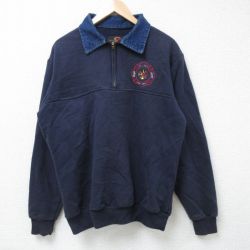 XL★古着 長袖 ハーフジップ スウェット メンズ 90年代 90s セントポール 消防署 大きいサイズ 襟付き USA製 タロン 紺 ネイビー 24nov02 中古 スエット トレーナー トップス