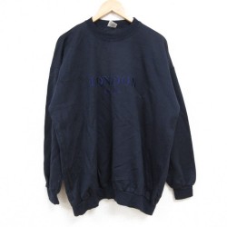 XL★古着 長袖 スウェット メンズ 90年代 90s ロンドン 刺繍 クルーネック イギリス製 紺 ネイビー 24nov05 中古 スエット トレーナー トップス