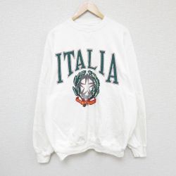 【50%OFF】XL★古着 長袖 スウェット メンズ 00年代 00s イタリア クルーネック 白 ホワイト 24nov05 中古 スエット トレーナー トップス