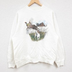 【50%OFF】M★古着 ヘインズ Hanes 長袖 スウェット メンズ 90年代 90s 鳥 犬 クルーネック 白 ホワイト 24nov06 中古 スエット トレーナー トップス