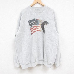 【50%OFF】XL★古着 長袖 スウェット メンズ 90年代 90s 星条旗 鳥 大きいサイズ クルーネック USA製 グレー 霜降り 24nov06 中古 スエット トレーナー トップス