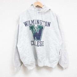 XL★古着 長袖 スウェット パーカー メンズ 00年代 00s WILMINGTON カレッジ 薄グレー 霜降り 24nov06 中古 スエット トレーナー トップス