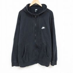 XL★古着 ナイキ NIKE 長袖 フルジップ スウェット パーカー メンズ 00年代 00s ワンポイントロゴ 大きいサイズ クルーネック 黒 ブラック 24nov06 中古 スエット トレーナー トップス