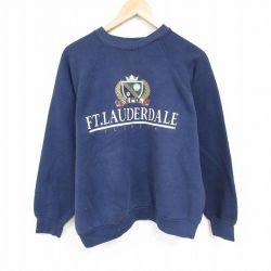 【50%OFF】L★古着 フルーツオブザルーム 長袖 スウェット メンズ 90年代 90s フォートローダーデール クルーネック USA製 紺 ネイビー 24nov06 中古 スエット トレーナー トップス
