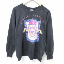 M★古着 長袖 スウェット メンズ 90年代 90s クラウン ラグラン クルーネック 黒 ブラック 24nov08 中古 スエット トレーナー トップス
