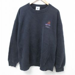 XL★古着 長袖 スウェット メンズ 90年代 90s 月 大きいサイズ クルーネック USA製 黒 ブラック 24nov08 中古 スエット トレーナー トップス