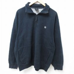 XL★古着 ノーティカ NAUTICA 長袖 ブランド ハーフジップ スウェット メンズ ワンポイントロゴ 大きいサイズ 襟付き 紺 ネイビー 24nov08 中古 スエット トレーナー トップス