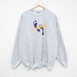 【50%OFF】XL★古着 ヘインズ Hanes 長袖 スウェット メンズ 00年代 00s 足跡 大きいサイズ クルーネック グレー 霜降り 24nov07 中古 スエット トレーナー トップス