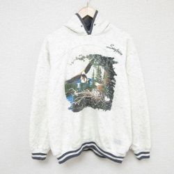XL★古着 長袖 スウェット パーカー メンズ 90年代 90s 木 鳥 USA製 白 ホワイト 霜降り 24nov07 中古 スエット トレーナー トップス