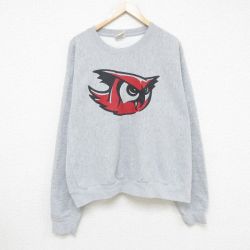 XL★古着 MVスポーツ 長袖 スウェット メンズ 00年代 00s ミミズク 大きいサイズ クルーネック グレー 霜降り 24nov07 中古 スエット トレーナー トップス