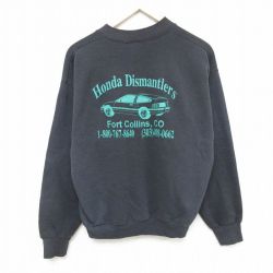 L★古着 フルーツオブザルーム 長袖 スウェット メンズ 90年代 90s 車 クルーネック USA製 黒 ブラック 24nov07 中古 スエット トレーナー トップス