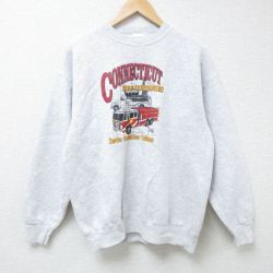 L★古着 ヘインズ Hanes 長袖 スウェット メンズ 消防車 クルーネック 薄グレー 霜降り 24nov07 中古 スエット トレーナー トップス