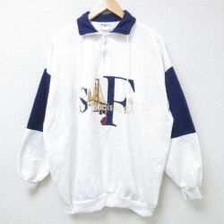 XL★古着 長袖 ハーフジップ スウェット メンズ 90年代 90s サンフランシスコ 橋 ツートンカラー 大きいサイズ USA製 薄グレー他 霜降り 24nov07 中古 スエット トレーナー トップス