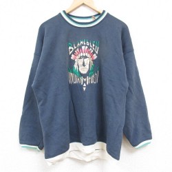 L★古着 長袖 スウェット メンズ 90年代 90s インディアン 刺繍 クルーネック 紺 ネイビー 【spe】 24nov08 中古 スエット トレーナー トップス