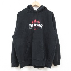 XL★古着 HUF 長袖 スウェット パーカー メンズ スラッシャー 黒 ブラック 24nov08 中古 スエット トレーナー トップス