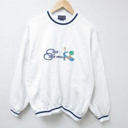 XL★古着 長袖 スウェット メンズ 90年代 90s リゾート 刺繍 クルーネック USA製 白 ホワイト 24nov09 中古 スエット トレーナー トップス