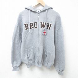 【20%OFF】XL★古着 ラッセル 長袖 フルジップ スウェット パーカー メンズ 00年代 00s BROWN 刺繍 グレー 霜降り 24nov09 中古 スエット トレーナー トップス