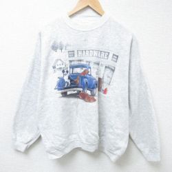 【50%OFF】XL★古着 長袖 スウェット メンズ 00年代 00s 犬 車 クルーネック グレー 霜降り 24nov09 中古 スエット トレーナー トップス
