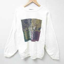 L★古着 STRUCTURE 長袖 スウェット メンズ 90年代 90s コットン クルーネック USA製 白 ホワイト 24nov09 中古 スエット トレーナー トップス