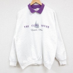 XL★古着 長袖 スウェット メンズ 90年代 90s THE CLIFF HOUSE ヨット 襟付き USA製 白 ホワイト 霜降り 24nov09 中古 スエット トレーナー トップス