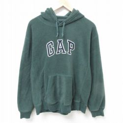 L★古着 ギャップ GAP 長袖 フリース トップス パーカー メンズ 00年代 00s ビッグロゴ 刺繍 ポリエステル 濃緑 グリーン 24nov19 中古 スエット トレーナー