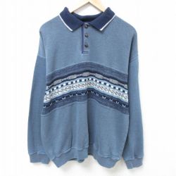 XL★古着 長袖 スウェット メンズ 90年代 90s 襟付き 薄紺 ネイビー 霜降り 24nov19 中古 スエット トレーナー トップス