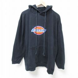 XL★古着 ディッキーズ Dickies 長袖 スウェット パーカー メンズ ビッグロゴ 刺繍 大きいサイズ 黒 ブラック 24nov19 中古 スエット トレーナー トップス